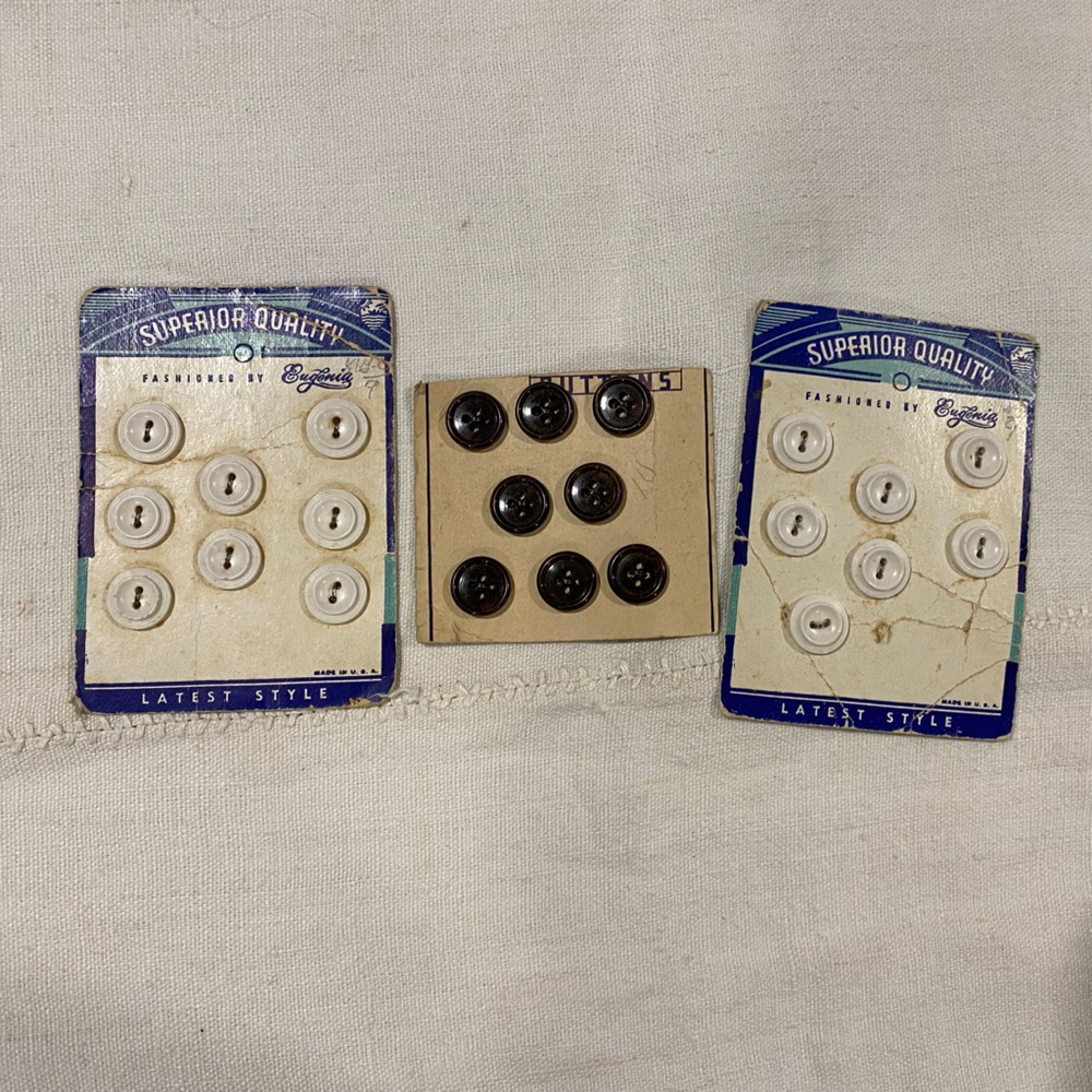 Antique Vintage buttons - original package - set of 3 for sewing quilting notion